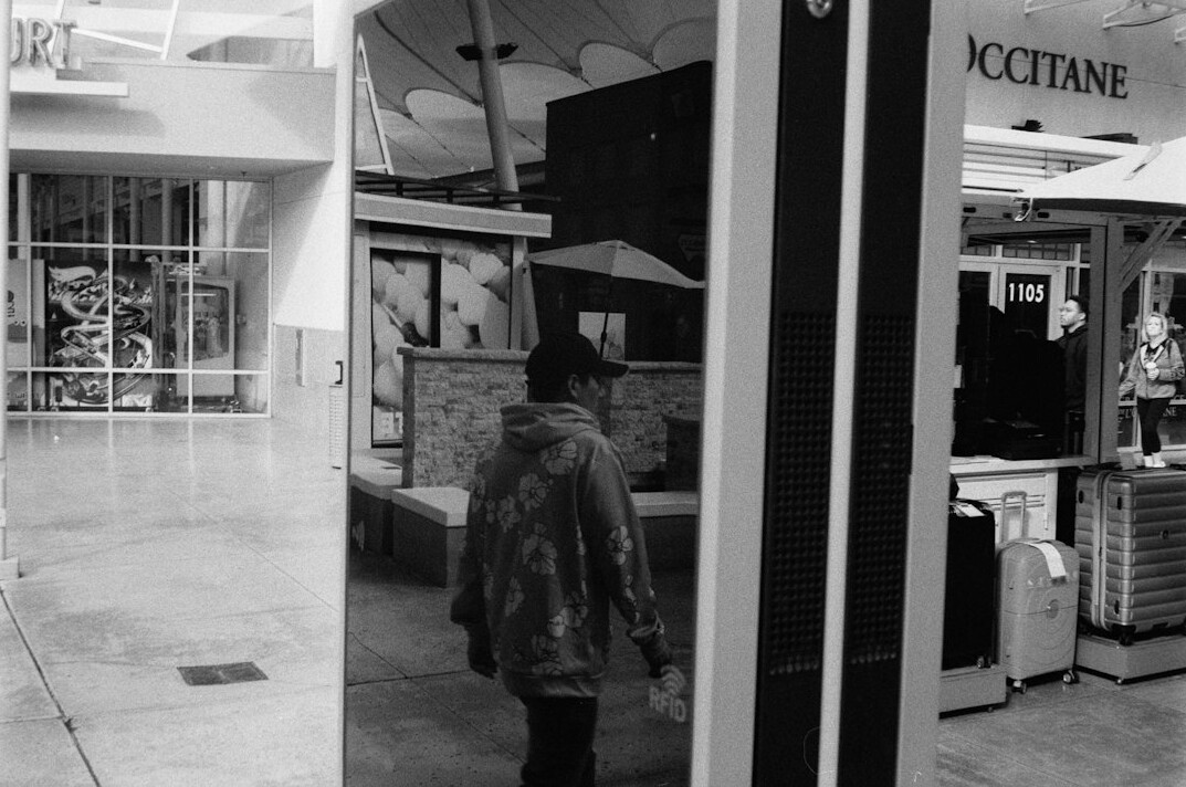 security guard in shopping mall at night