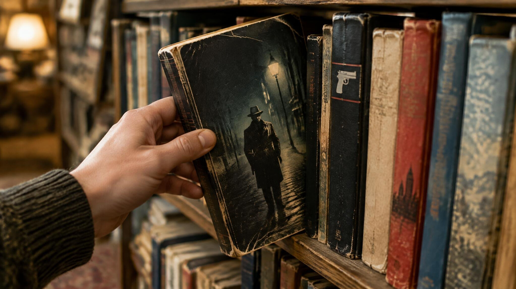 Person browsing old books at a second-hand bookstall