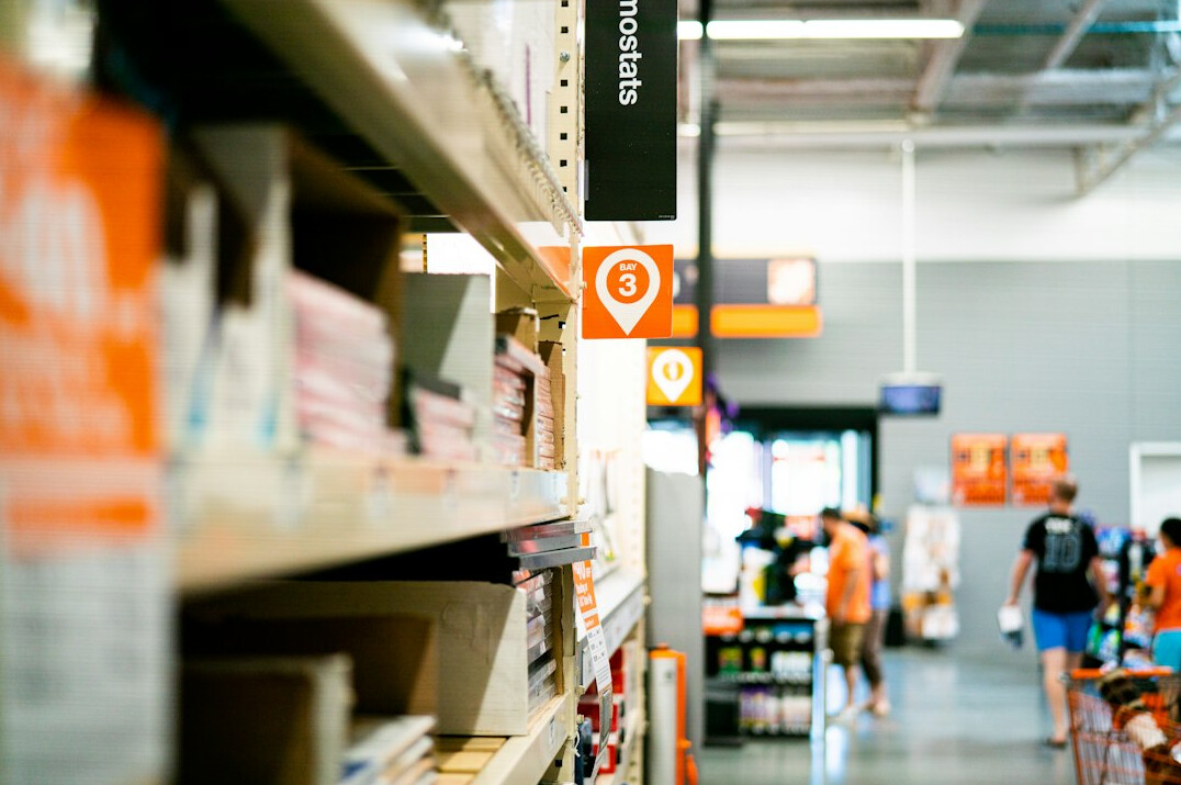 supermarket shelves with products